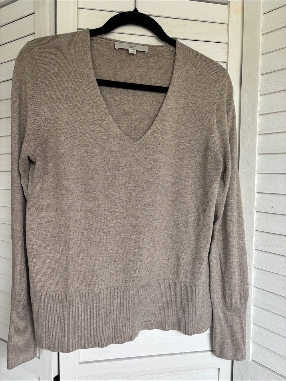 LOFT Taupe V-Neck Sweater - Lightweight Knit